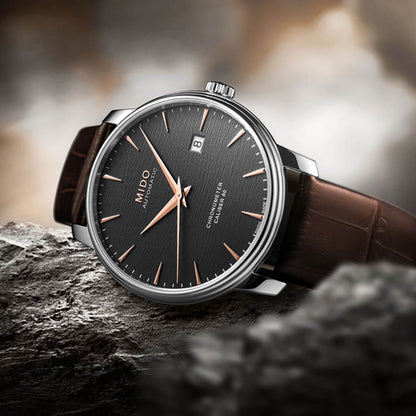 Baroncelli Chronometer Silizium 40 mm Black Leather Brown (Ausstellungsstück)