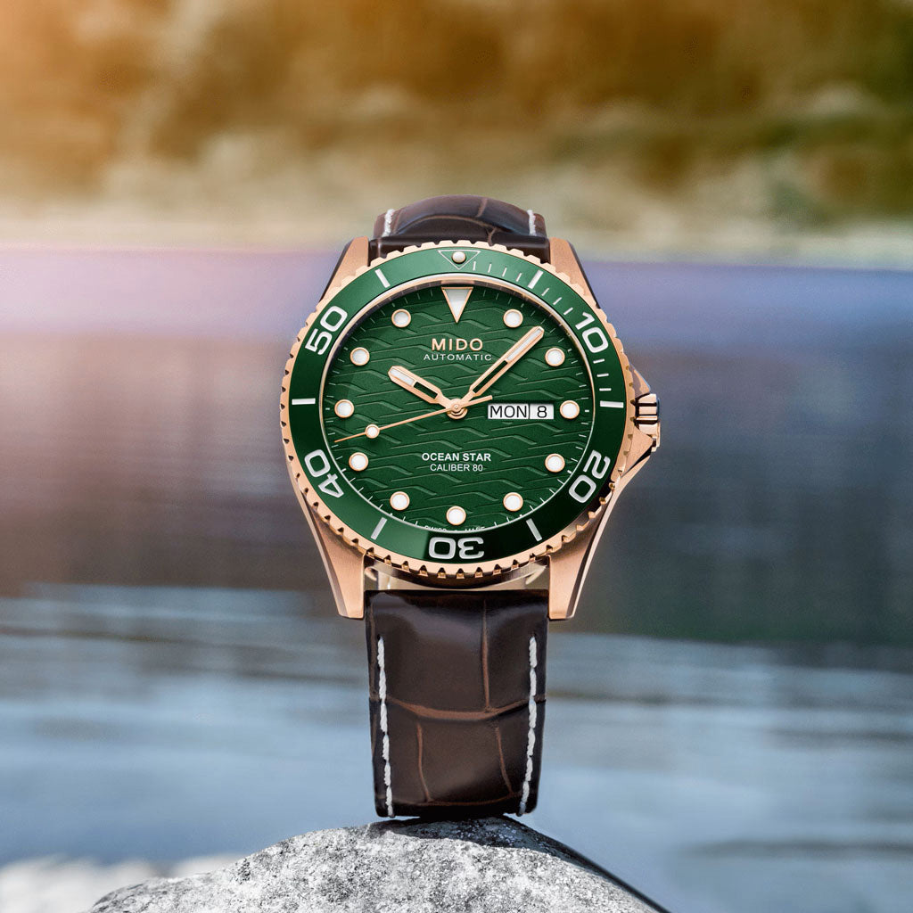 Ocean Star 200C 42,5 mm Rosegold Green Leather Brown