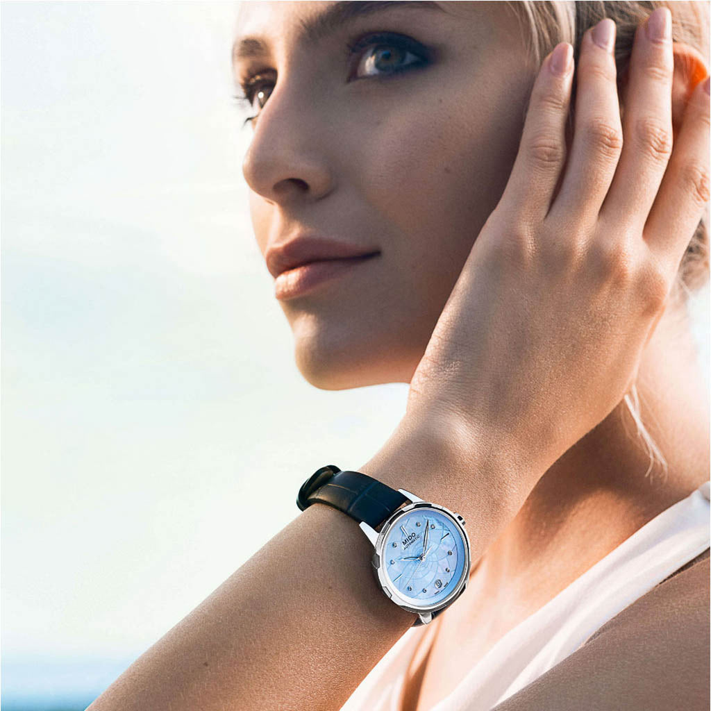 Rainflower 34 mm Blue Mother of Pearl Leather Blue (Ausstellungsstück)