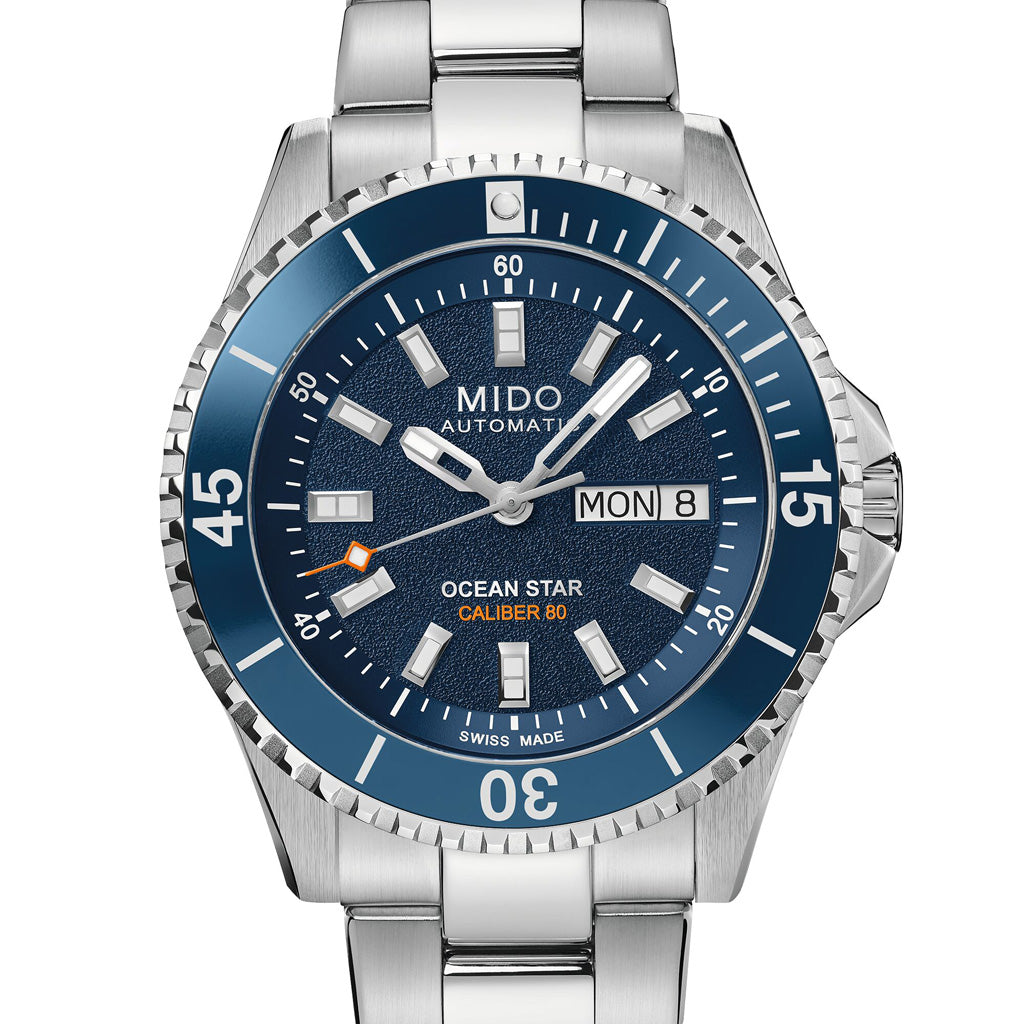 Mido Ocean Star 200 Blue M0269301104100 Automatikuhr mit silberfarbenem Edelstahlgehäuse und silberfarbenem Edelstahlarmband