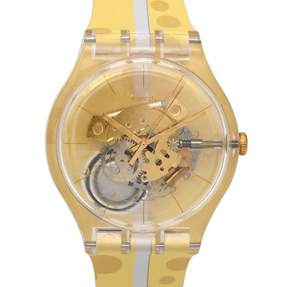 Swatch New Gent DRIVE THRU CHEESE - Drive In Special Armbanduhr mit transparentgelbem Kunststoffgehäuse und gelbem Silikon/Kautschukarmband
