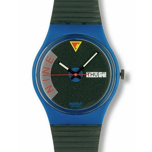 Swatch Gent Blue Jet GS701 Armbanduhr mit blauem Gehäuse, grauem Zifferblatt und grauem Armband