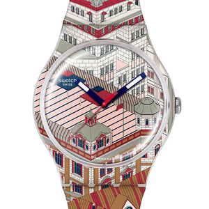 Swatch New Gent Artist Special BUND-ASTIC by Feng Bin SUOZ371 Armbanduhr mit weißem Kunststoffgehäuse