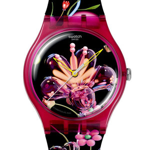Swatch New Gent Artist Special DIGI-BLOSSOMING by Luo Bi SUOZ373 Armbanduhr mit rosafarbenem Kunststoffgehäuse
