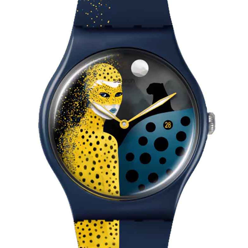 Swatch New Gent Special LOCARNO76 SO29Z401 Armbanduhr mit blauem Gehäuse, blaugelbem Zifferblatt und blaugelbem Armband