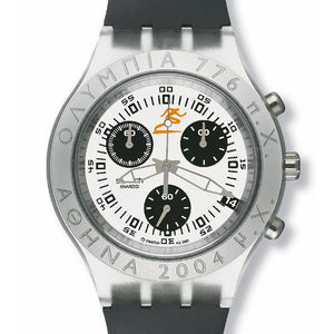 Swatch Irony Diaphane Chrono Pheidippides SVCK4026 Chronograph mit transparentem Gehäuse und schwarzweißem Zifferblatt