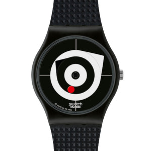 Swatch Club Special Point of View GZ146STD Armbanduhr mit schwarzem Kunststoffgehäuse, schwarzem Zifferblatt und schwarzem Armband