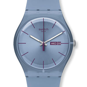 Swatch New Gent Sea Rebel SUOS701 Armbanduhr mit blauem Gehäuse, blauem Zifferblatt und blauem Armband