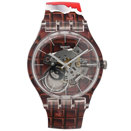 Swatch New Gent SWISS CHOCOLATE BAR - Drive In Special Armbanduhr mit braunrotem Silikon/Kautschukarmband