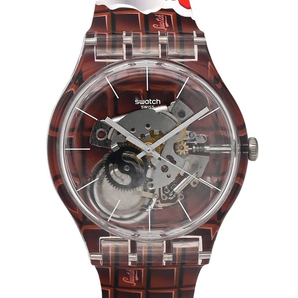 Swatch New Gent SWISS CHOCOLATE BAR - Drive In Special Armbanduhr mit braunrotem Silikon/Kautschukarmband
