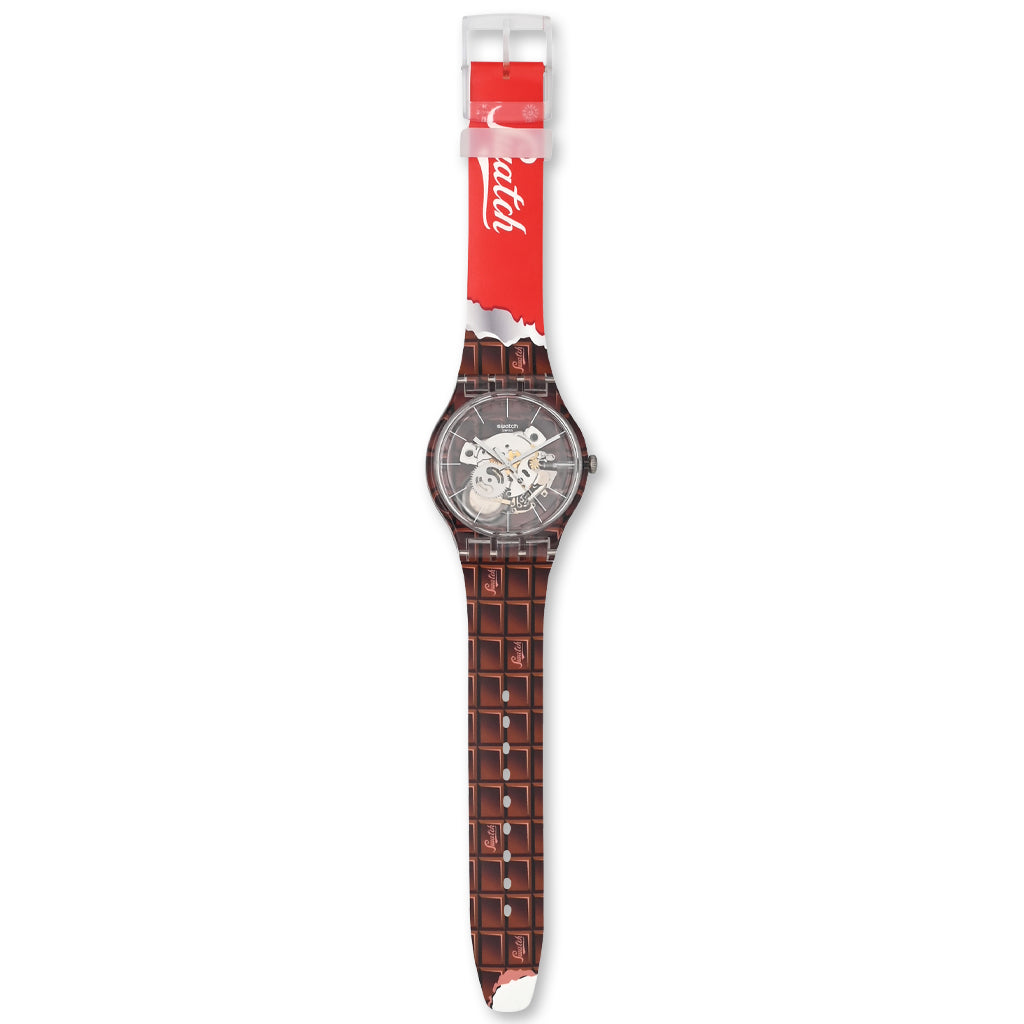 Swatch New Gent SWISS CHOCOLATE BAR - Drive In Special Armbanduhr mit braunrotem Silikon/Kautschukarmband