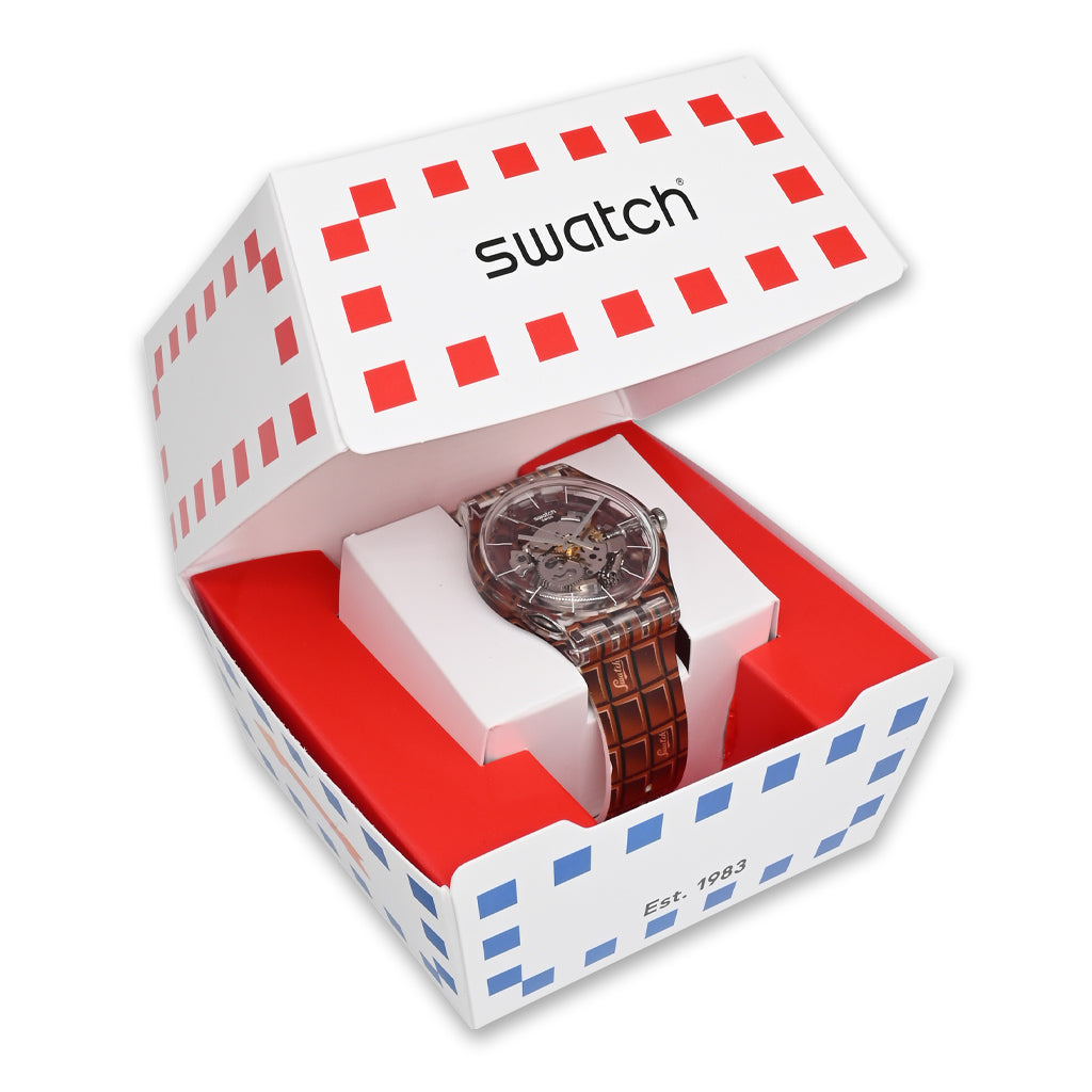 Swatch New Gent SWISS CHOCOLATE BAR - Drive In Special Armbanduhr mit braunrotem Silikon/Kautschukarmband