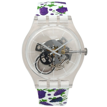 Swatch New Gent VENDANGEONS! - Drive In Special Armbanduhr mit transparentweißem Kunststoffgehäuse und transparentweißem Zifferblatt