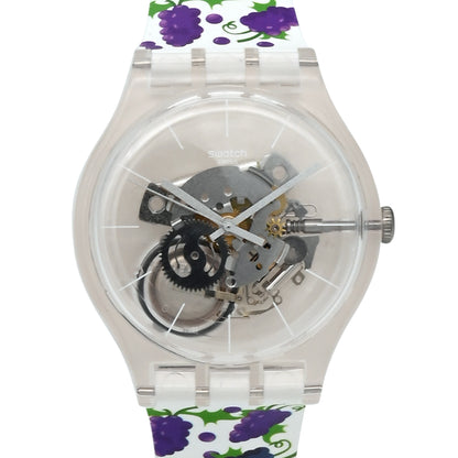 Swatch New Gent VENDANGEONS! - Drive In Special Armbanduhr mit transparentweißem Kunststoffgehäuse und transparentweißem Zifferblatt