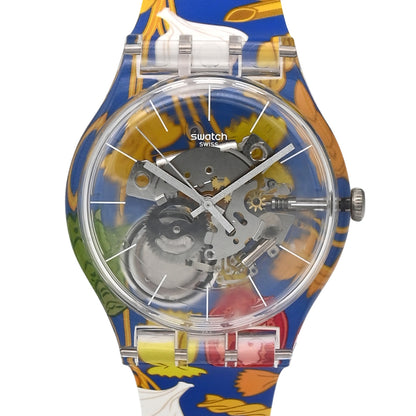 Swatch New Gent AL DENTE PER FAVORE - Drive Thru Special Armbanduhr mit transparentblauem Kunststoffgehäuse