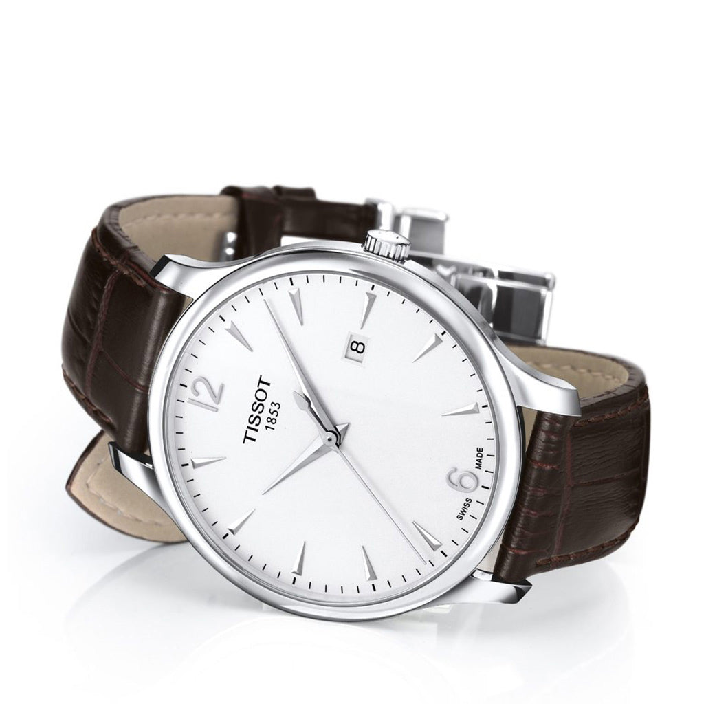Tradition 42MM Silver Leather Brown