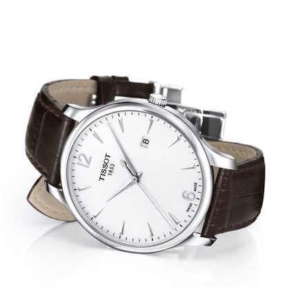 Tradition 42MM Silver Leather Brown