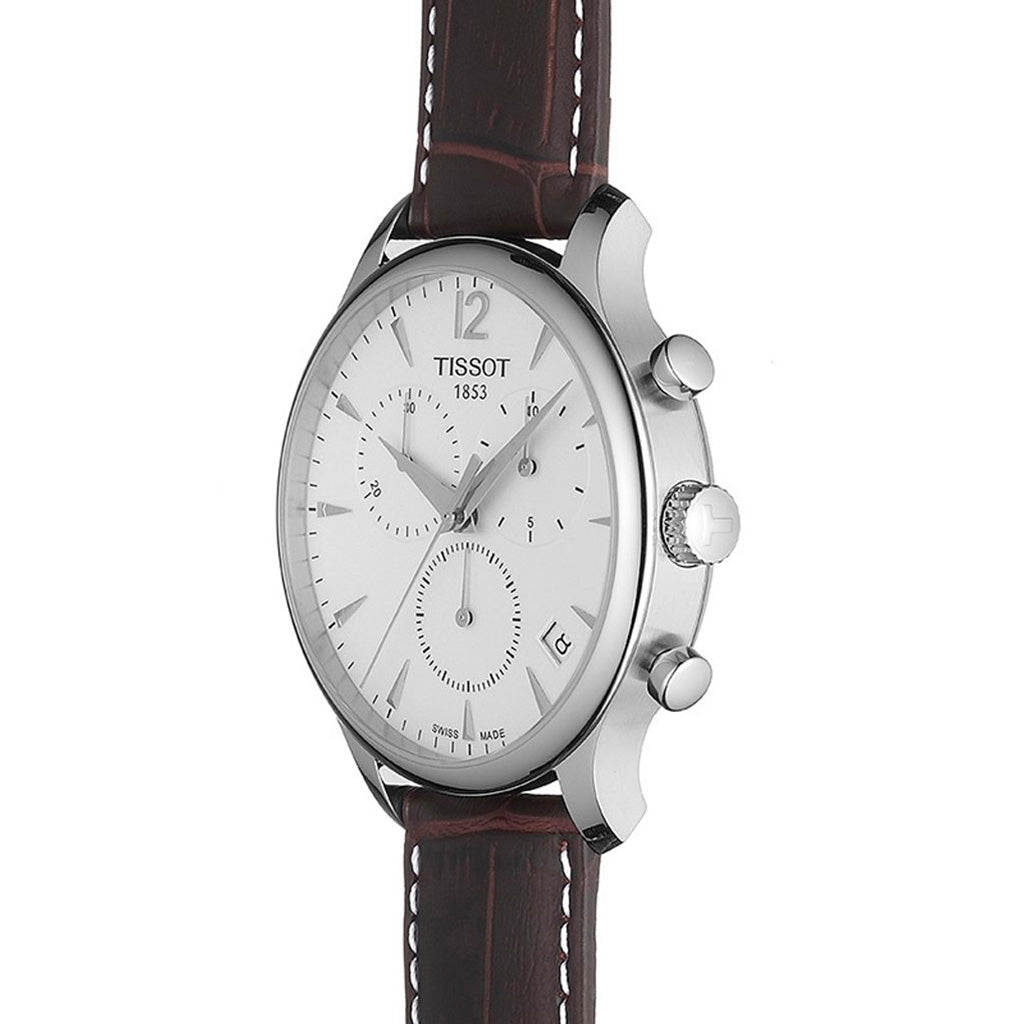 Tradition 42MM Chrono White Leather Brown