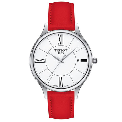 Bella Ora Round 38MM White Leather Black/Red