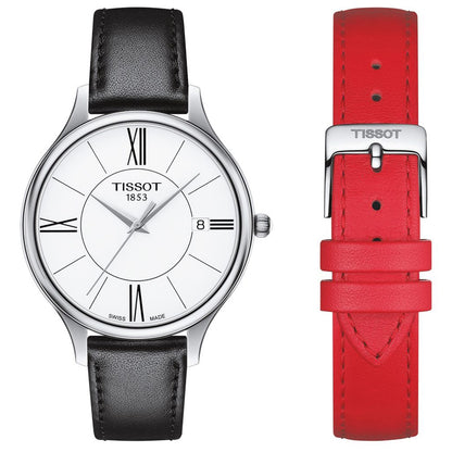 Bella Ora Round 38MM White Leather Black/Red