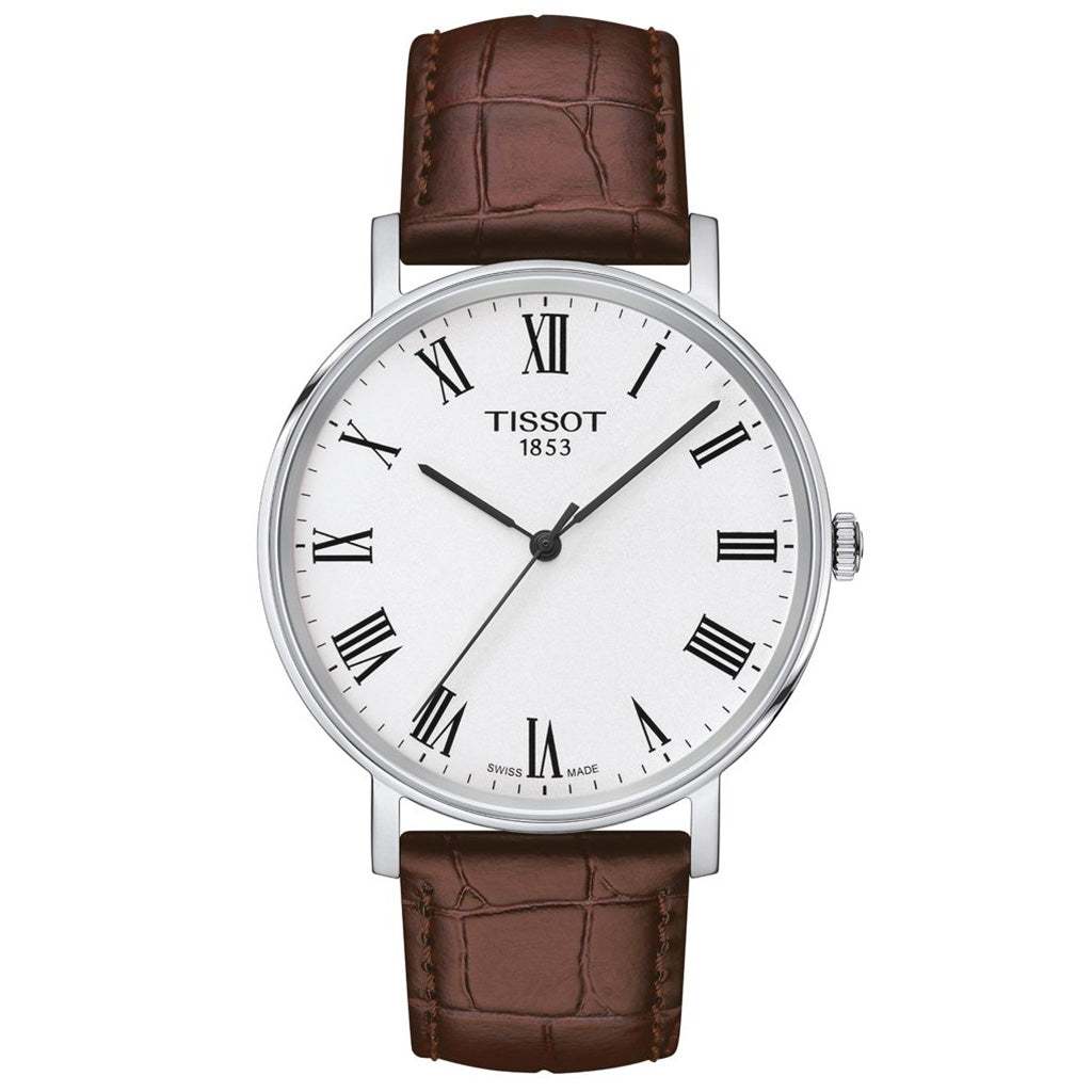Everytime Medium 38MM Silver Leather Brown