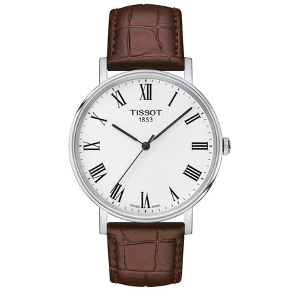 Everytime Medium 38MM Silver Leather Brown