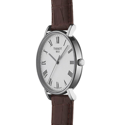 Everytime Medium 38MM Silver Leather Brown