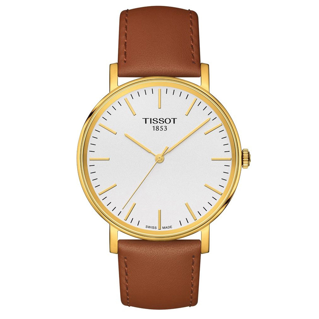 Everytime Medium 38MM Gold Leather Brown