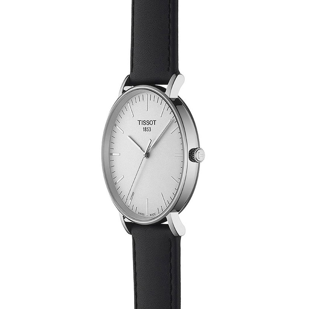 Everytime Large 42MM Silver Leather Black