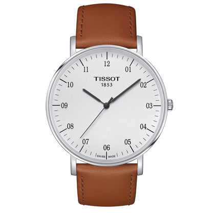 Everytime Large 42MM Silver Leather Brown