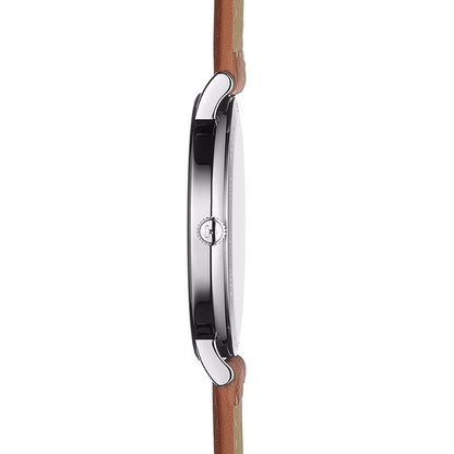 Everytime Large 42MM Silver Leather Brown