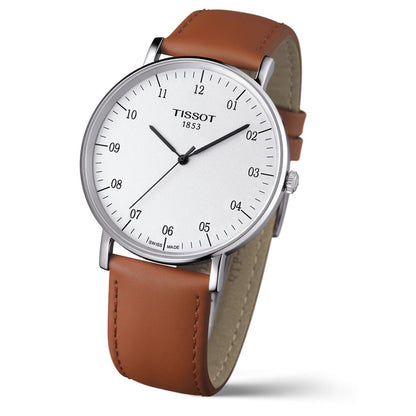 Everytime Large 42MM Silver Leather Brown