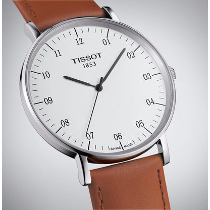 Everytime Large 42MM Silver Leather Brown