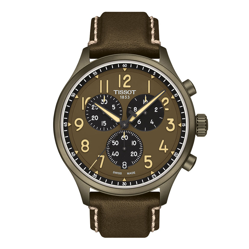 Chrono XL Classic 45MM Vintage Black Leather Khaki