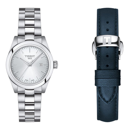 T-My Lady 29MM Silver Metal And Leather Dark Blue