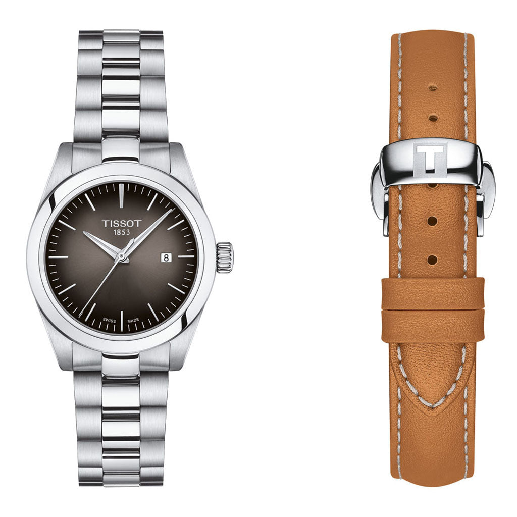 T-My Lady 29MM Anthracite Metal And Leather Brown