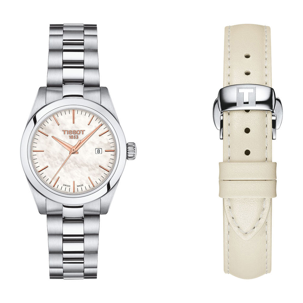 T-My Lady 29MM Mother of Pearl Metal And Leather White