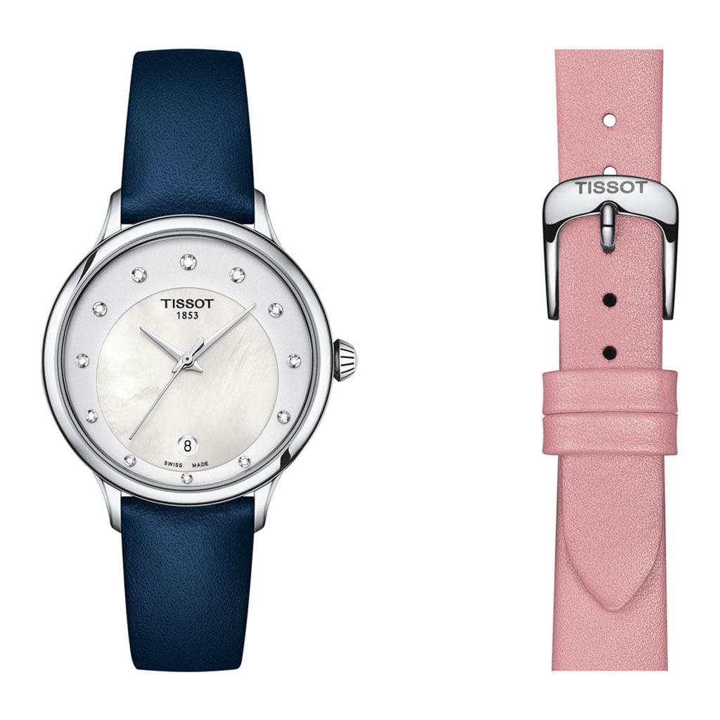 Odaci-T 33MM Diamonds White-Silver Leather Dark Blue & Pink