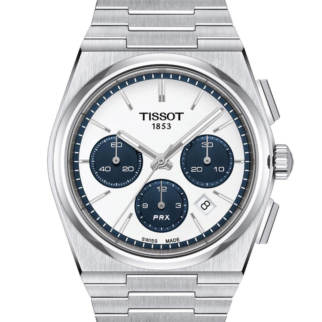 Tissot PRX Automatic Chrono T137.427.11.011.01 Automatikchronograph mit silberfarbenem Edelstahlgehäuse und silberfarbenem Armband