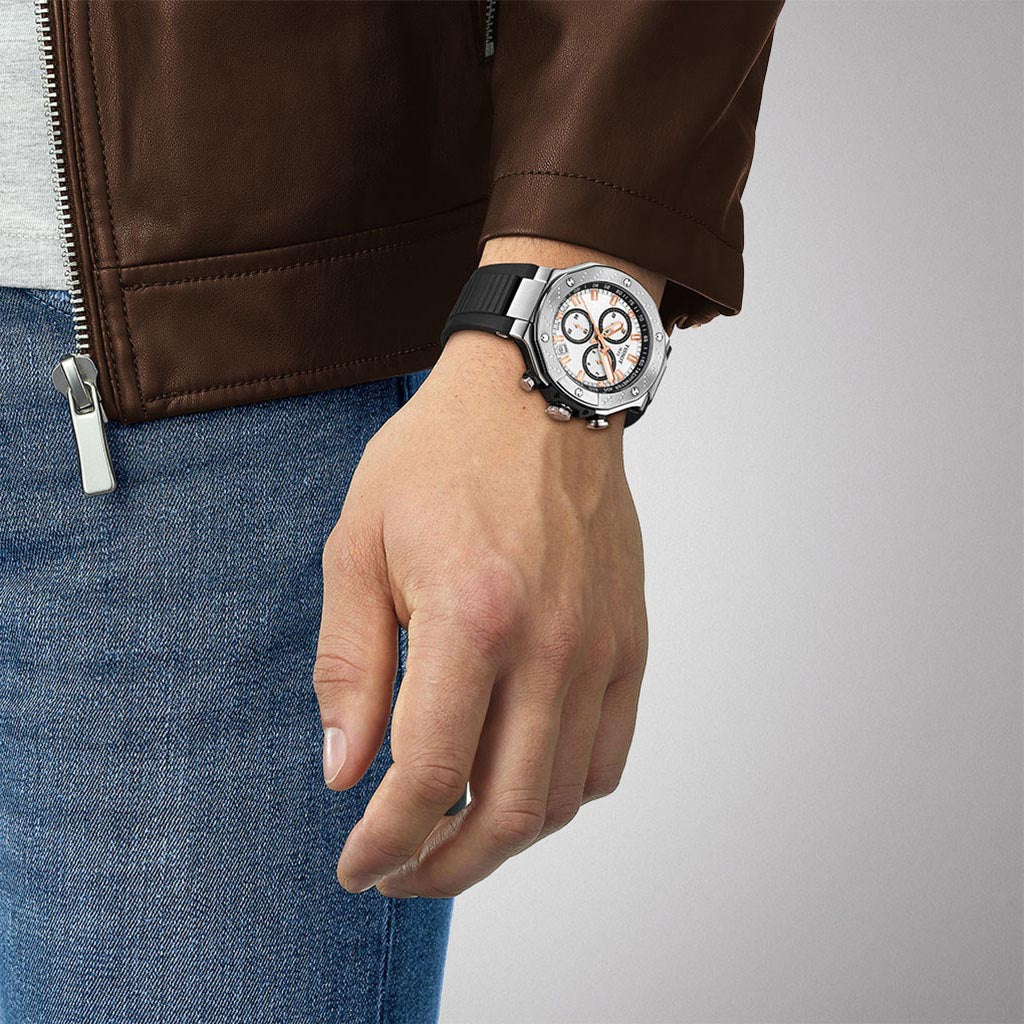 T-Race 45MM Chronograph Silver Rubber Black