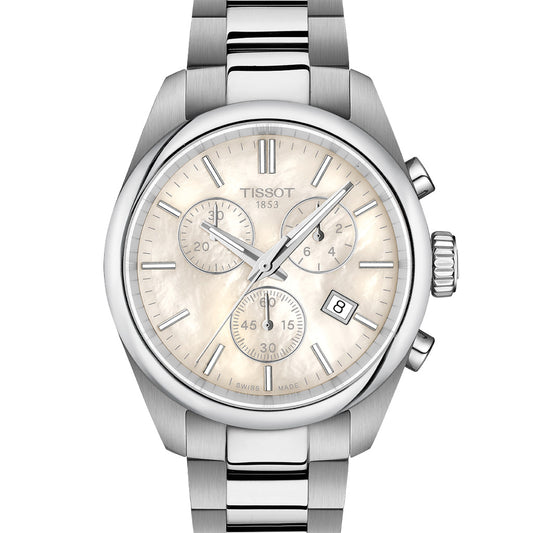 Tissot PR 100 Chrono 36mm T150.217.11.111.00 Armbanduhr mit silberfarbenem Edelstahlgehäuse und silberfarbenem Edelstahlarmband