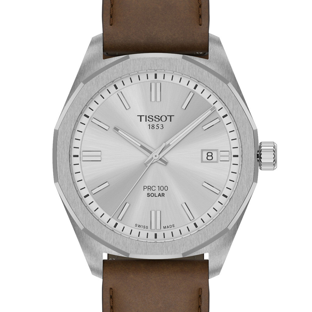 Tissot PRC 100 Solar 39 mm Quartz Silver Leather Brown T1514221603100