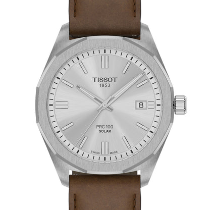 Tissot PRC 100 Solar 39 mm Quartz Silver Leather Brown T1514221603100