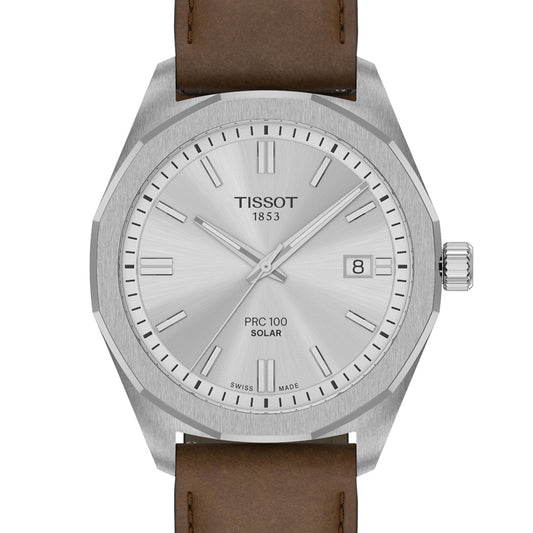 Tissot PRC 100 Solar 39 mm Quartz Silver Leather Brown T1514221603100