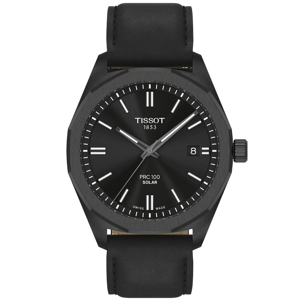 Tissot PRC 100 Solar 39MM Black Leather Black