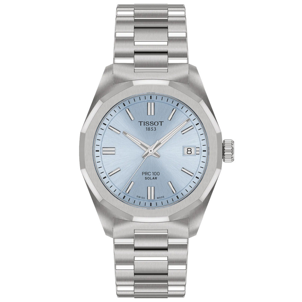Tissot PRC 100 Solar 34MM Ice Blue Metal Silver