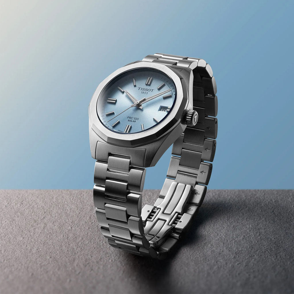 Tissot PRC 100 Solar 34MM Ice Blue Metal Silver