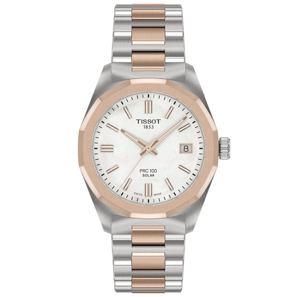 Tissot PRC 100 Solar 34MM White Metal Bicolor