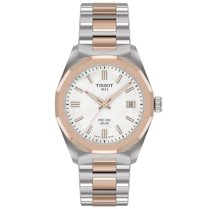 Tissot PRC 100 Solar 34MM White Metal Bicolor
