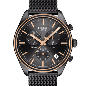 Tissot Classic PR 100 Chrono T101.417.23.061.00 Chronograph mit schwarzgoldfarbenem Edelstahlgehäuse und schwarzem Milanaisearmband
